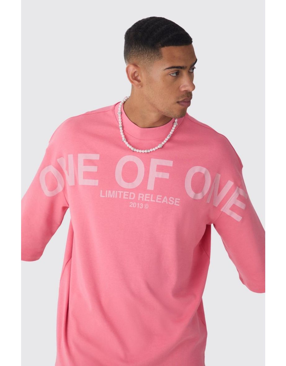 Oversized Extended Neck Interlock Graphic T-shirt - pink - 2
