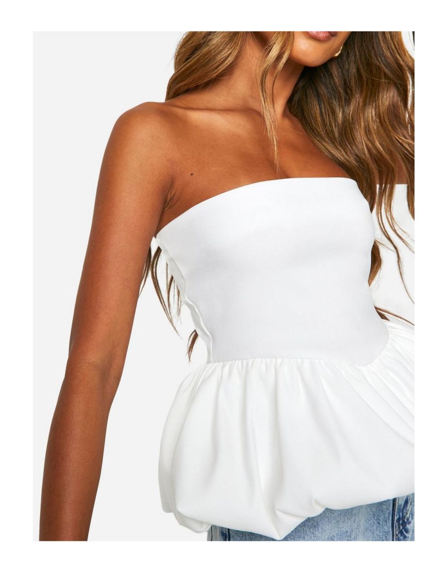 Bengaline Bubble Peplum Top - white - 3