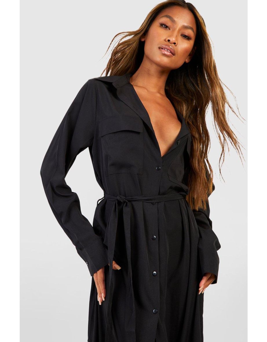 Utility Maxi Shirt Dress - black - 3