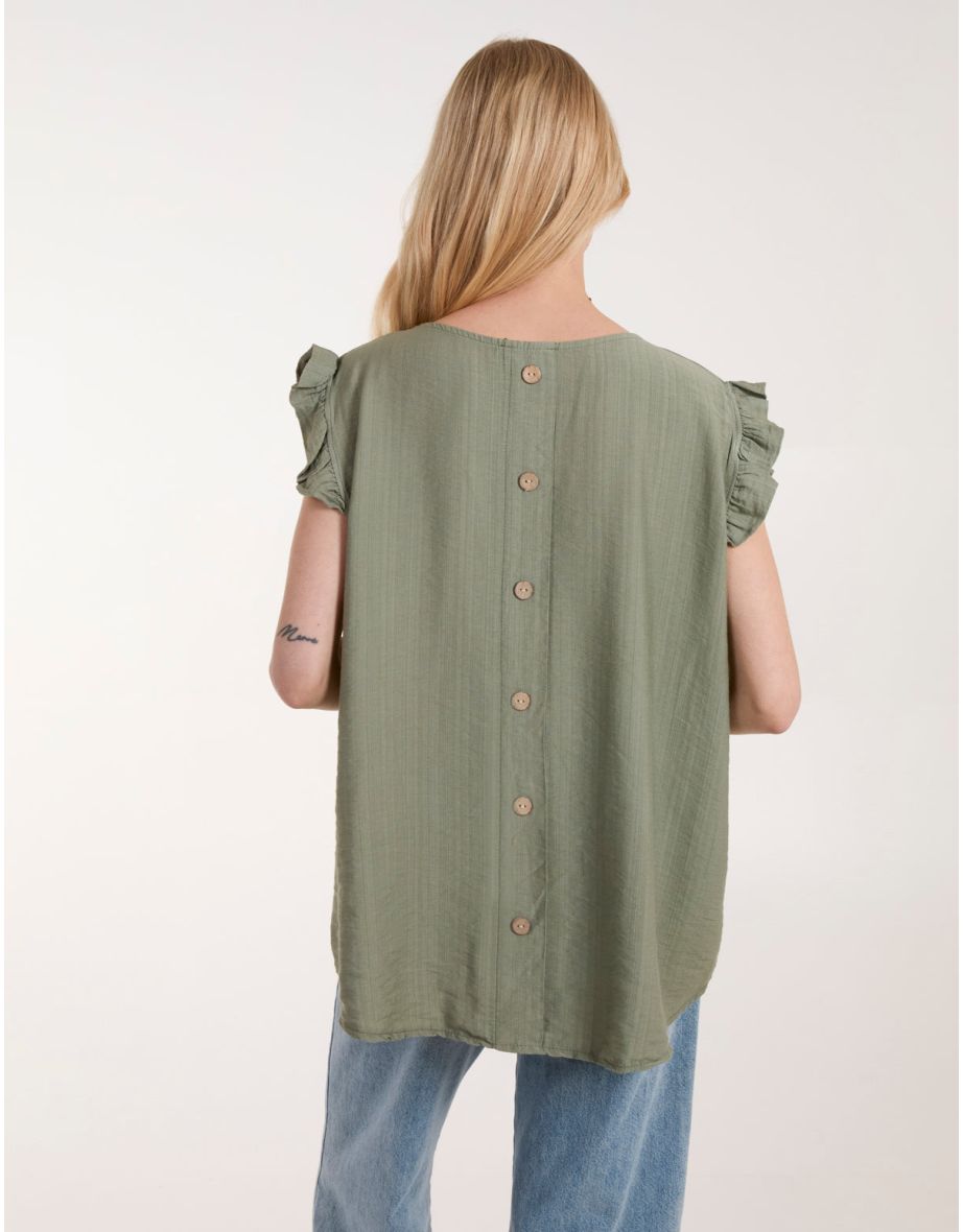 Button Back Frill Shoulder Top - 3