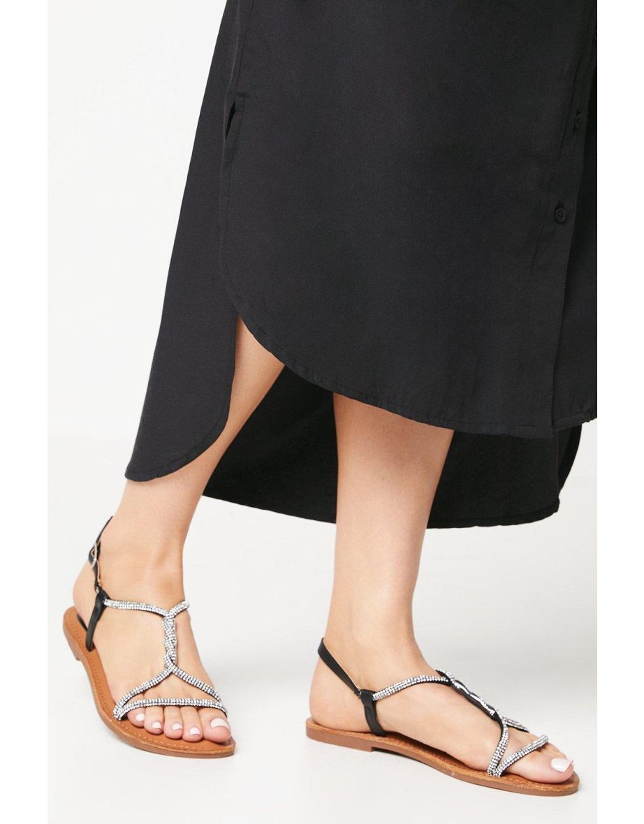 Francisco Diamante Twist Detail Flat Sandals