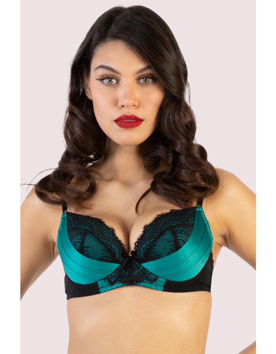 Melda Teal Satin And Lace Bra