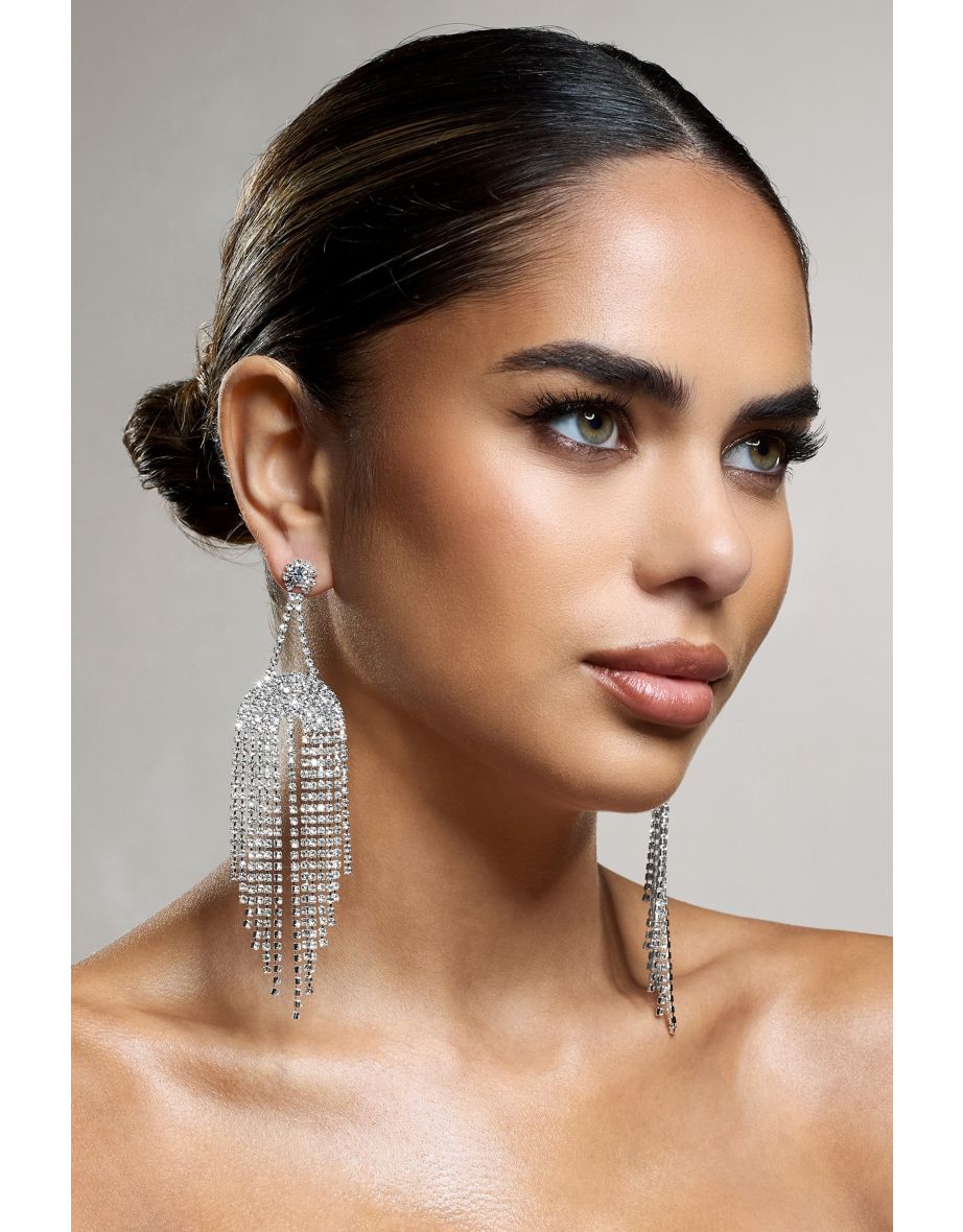 Kalista | Silver Diamante Statement Drop Earrings