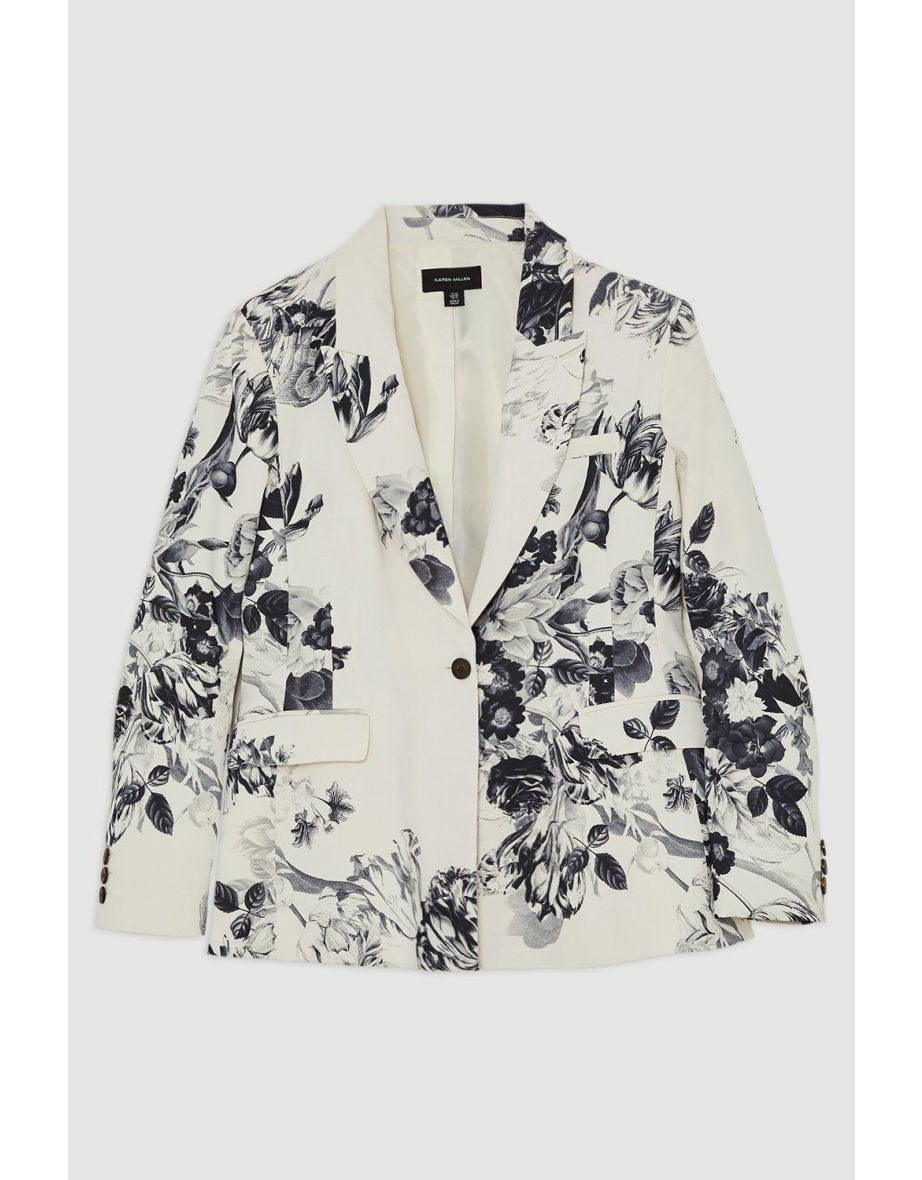 Plus Size Tailored Crepe Mono Floral Single Breasted Blazer - 3