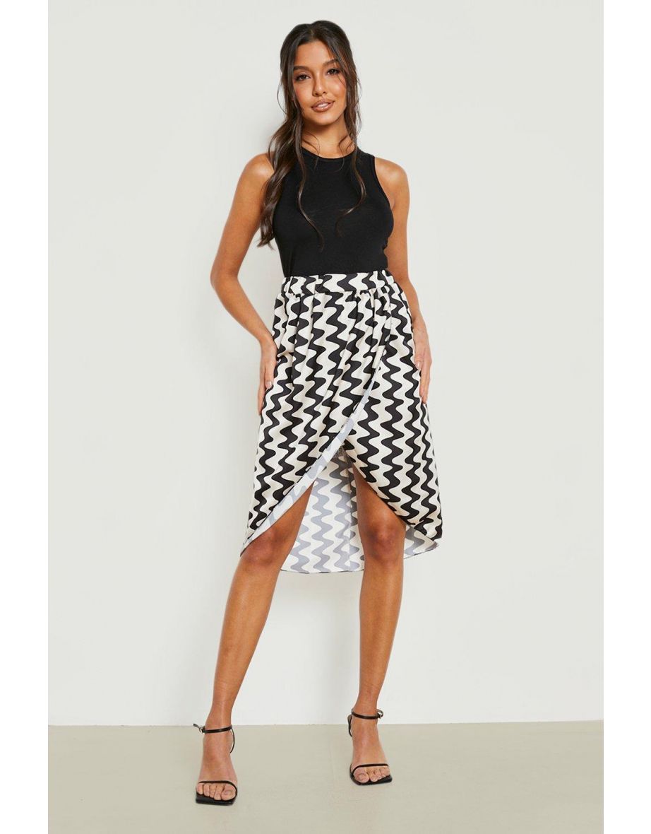 Wave Satin Wrap Midi Skirt - ecru