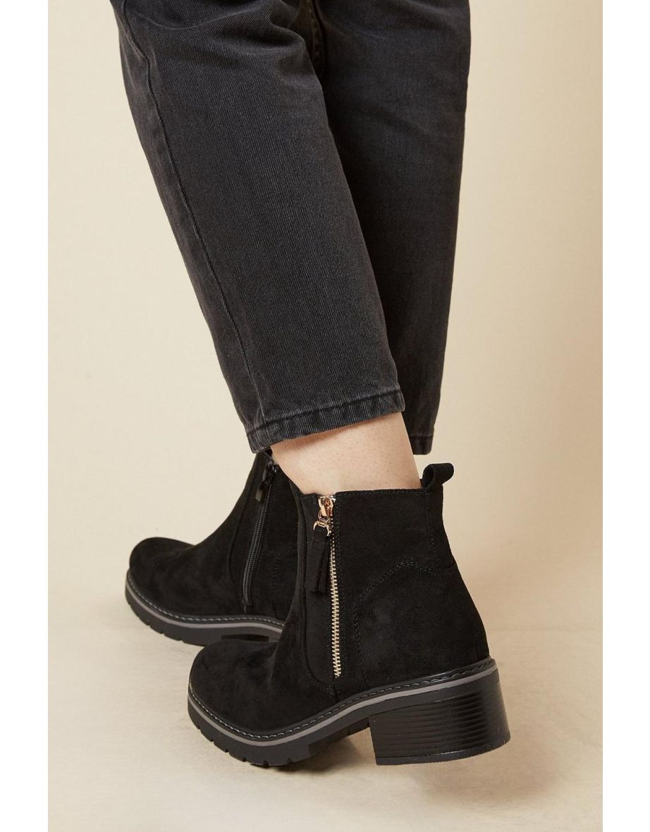 Good For The Sole: Malika Faux Suede Side Zip Low Heel Ankle Boot - 3