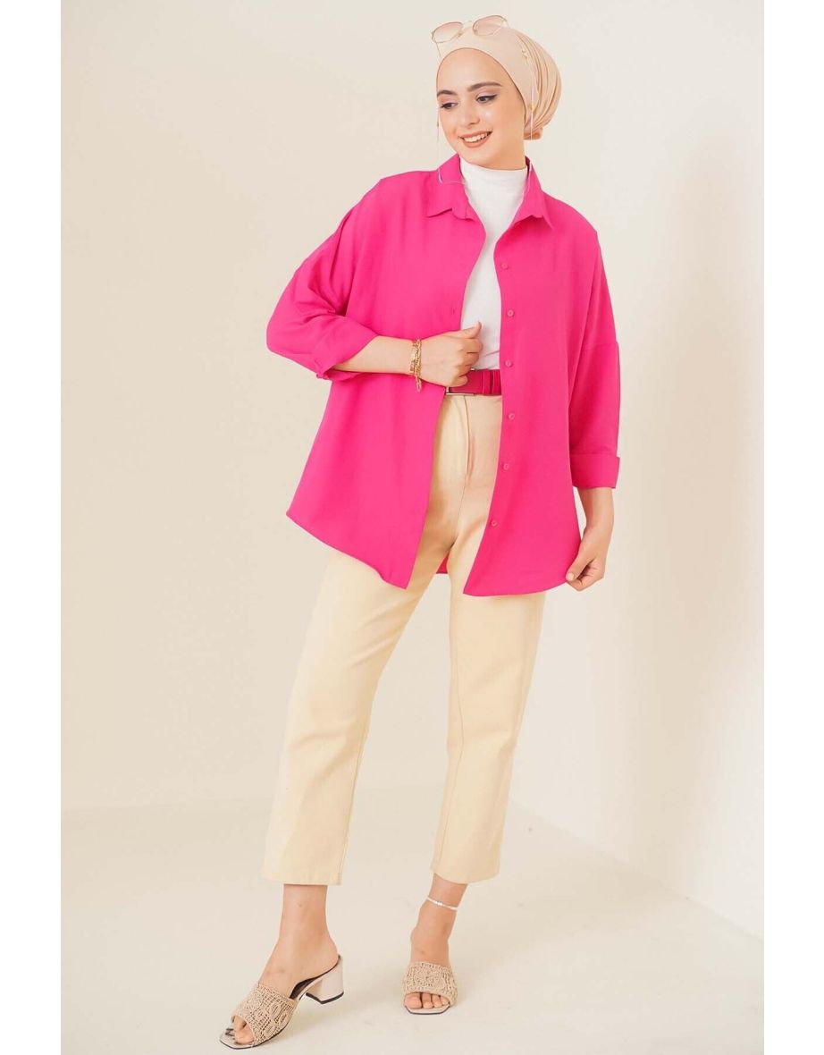 Oversize Basic Hijab Shirt - Dark Pink