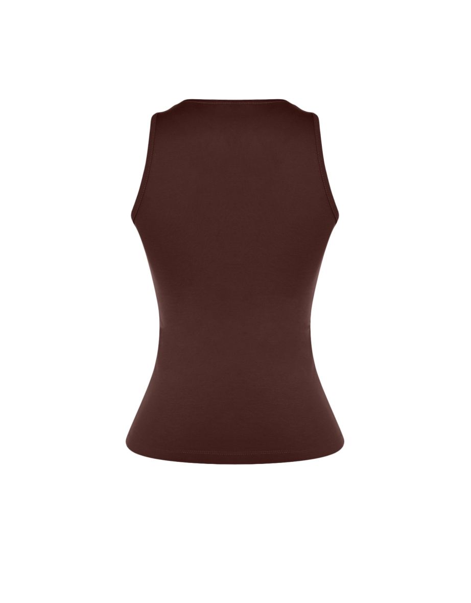 Brown Cotton, Halterneck Fitted/Slip-On, Flexible Knit Single Singlet - 7