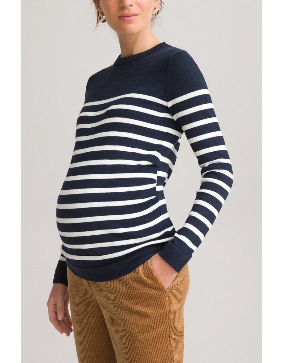 Breton Striped Maternity Jumper/Sweater in Organic Cotton with Crew Neck