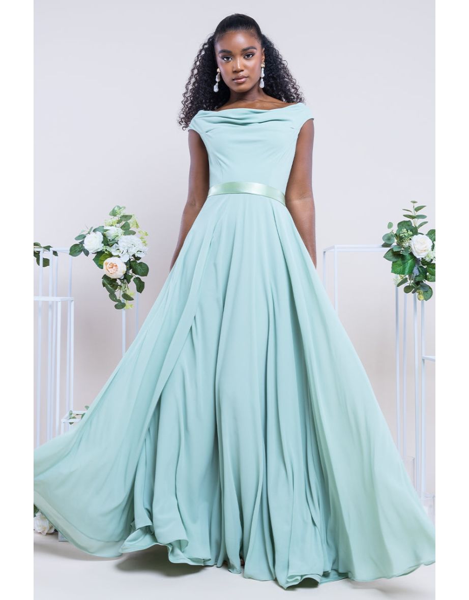 Goddiva Cowl Neck Chiffon Maxi Dress - Sage Green