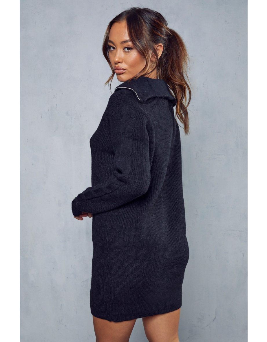 Cable Knit Detail Zip Up Jumper Dress - 2