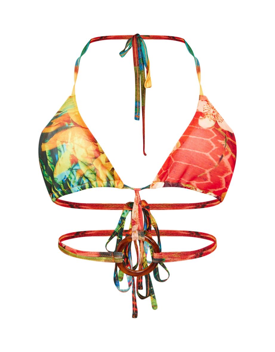 Multi Ring Detail Printed Mesh Bralet Top - 4