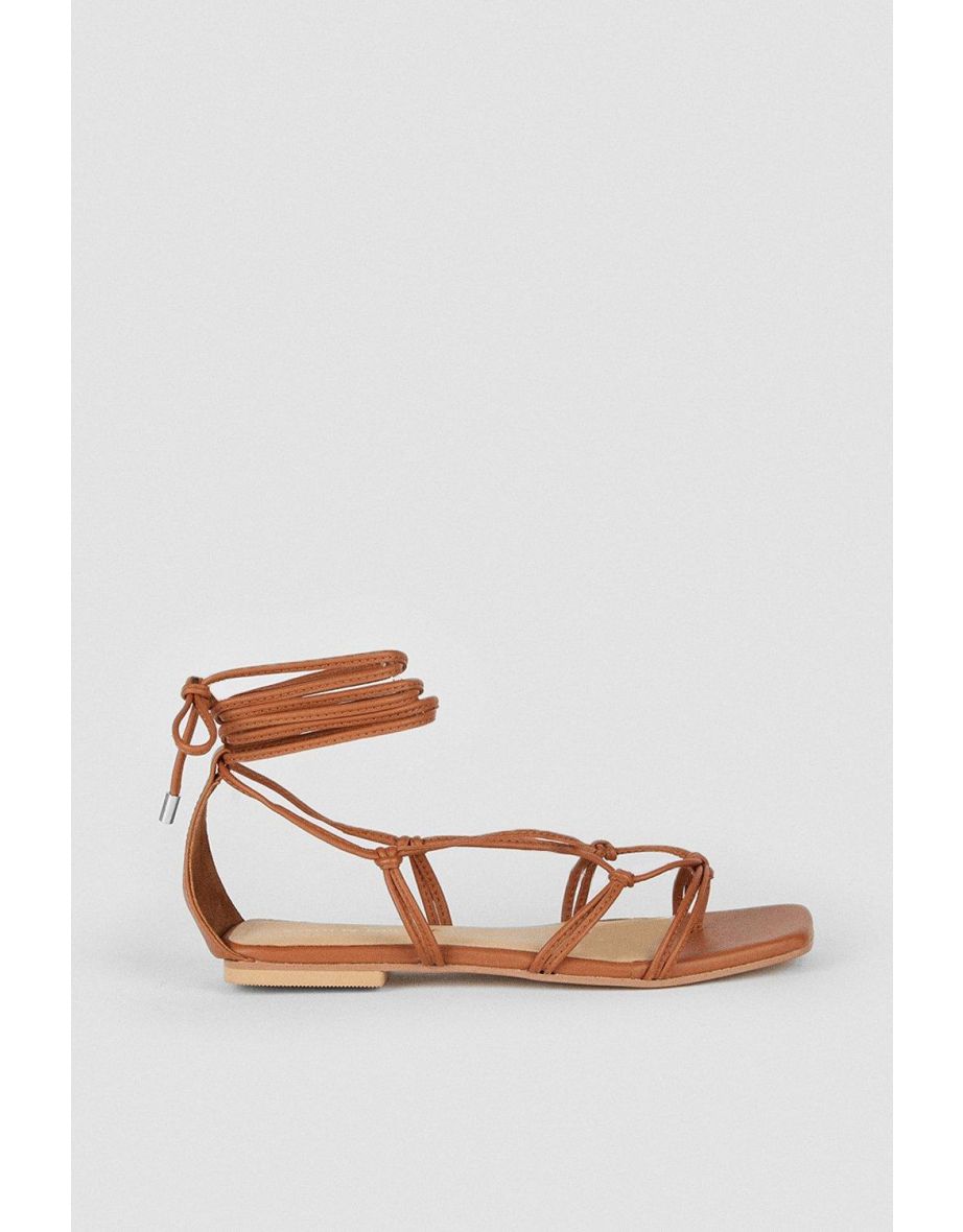 Leather Ghille Tie Flat Sandals - 2