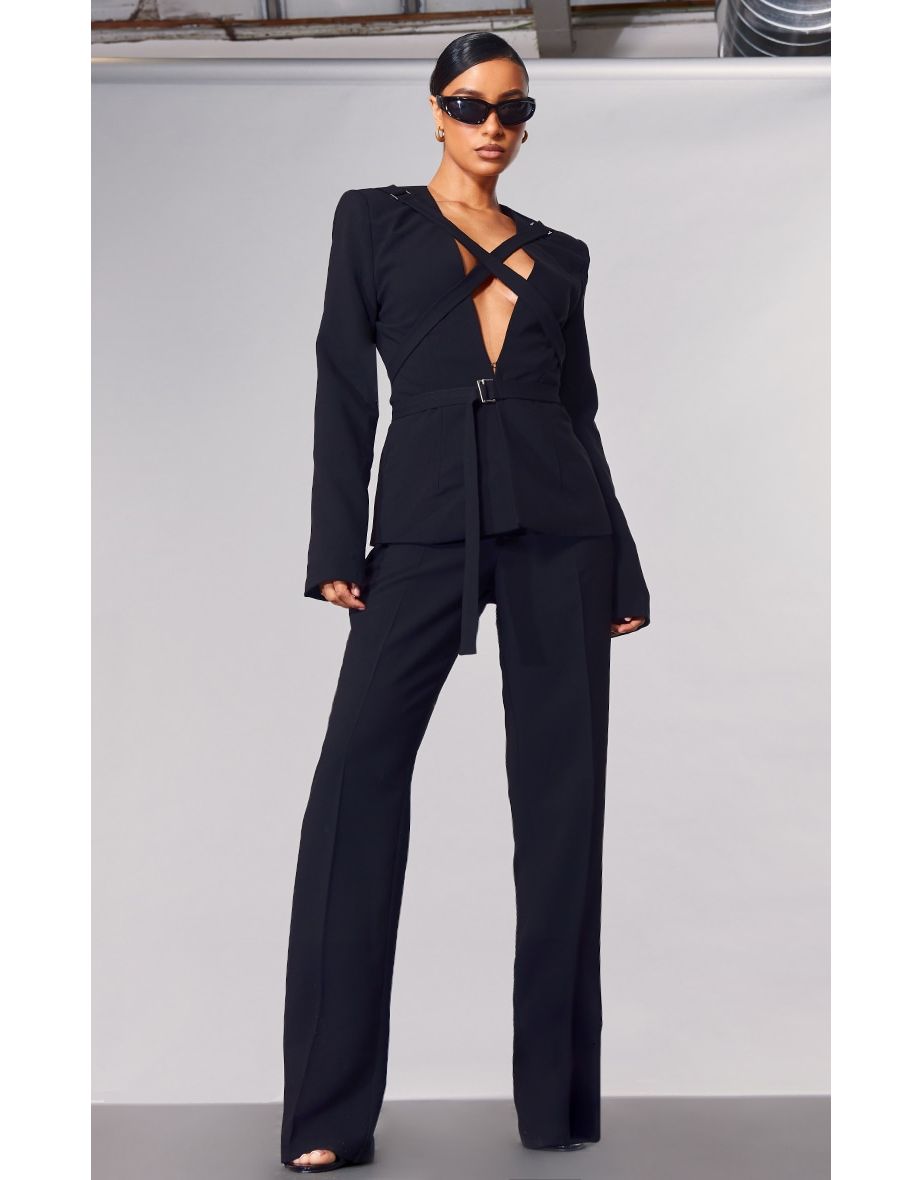 PLT Label Black Tailored Straight Leg Trousers