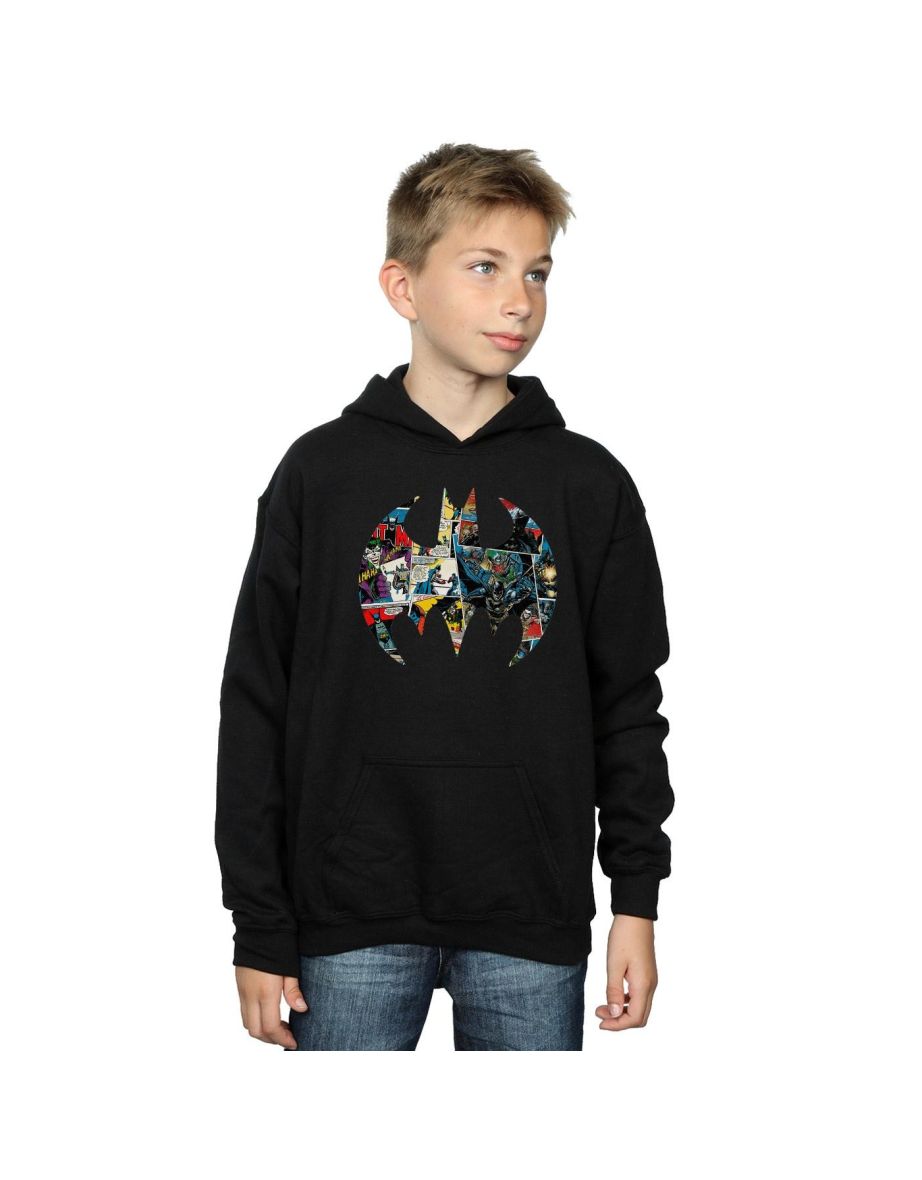 DC Comics Boys Batman Comic Book Logo Hoodie - Black