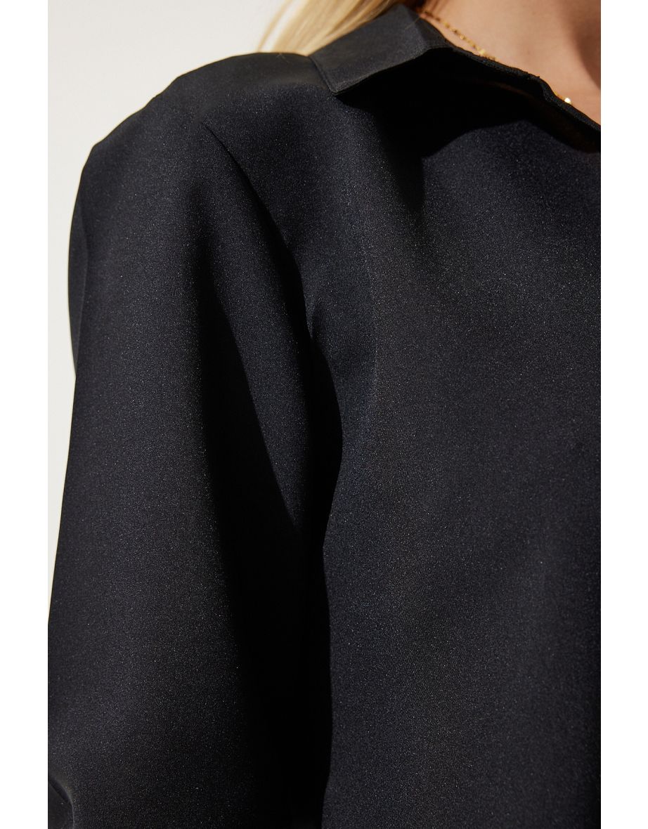 Women's Black Soft Textured Basic Shirt - 5