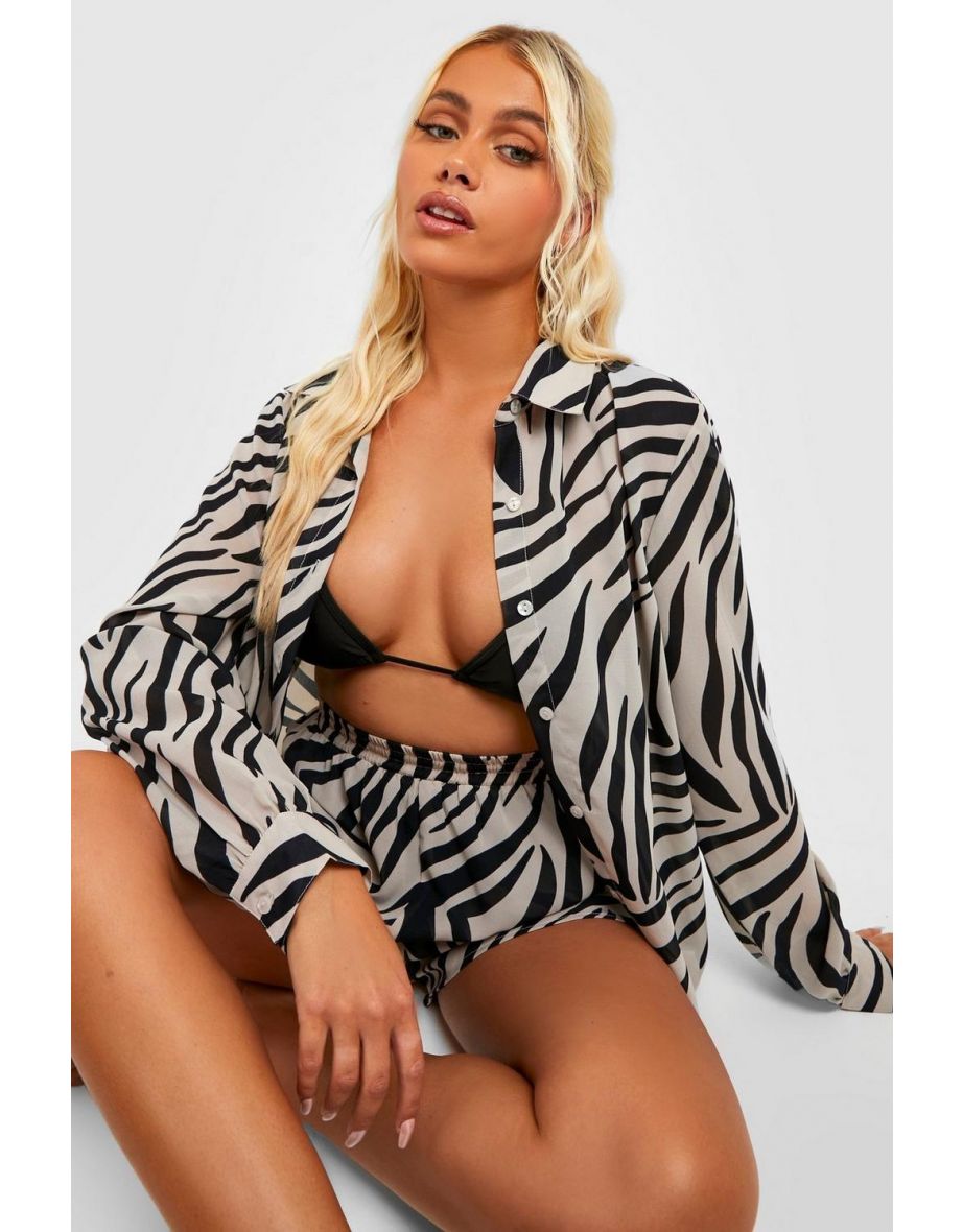 Zebra Print Shirt & Short Beach Co-ord Set - zebra