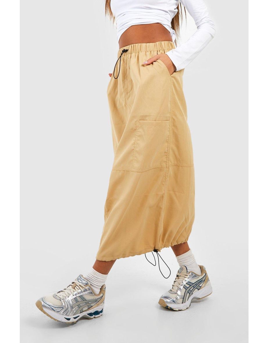 Parachute Drawcord Toggle Detail Midaxi Skirt - stone - 3