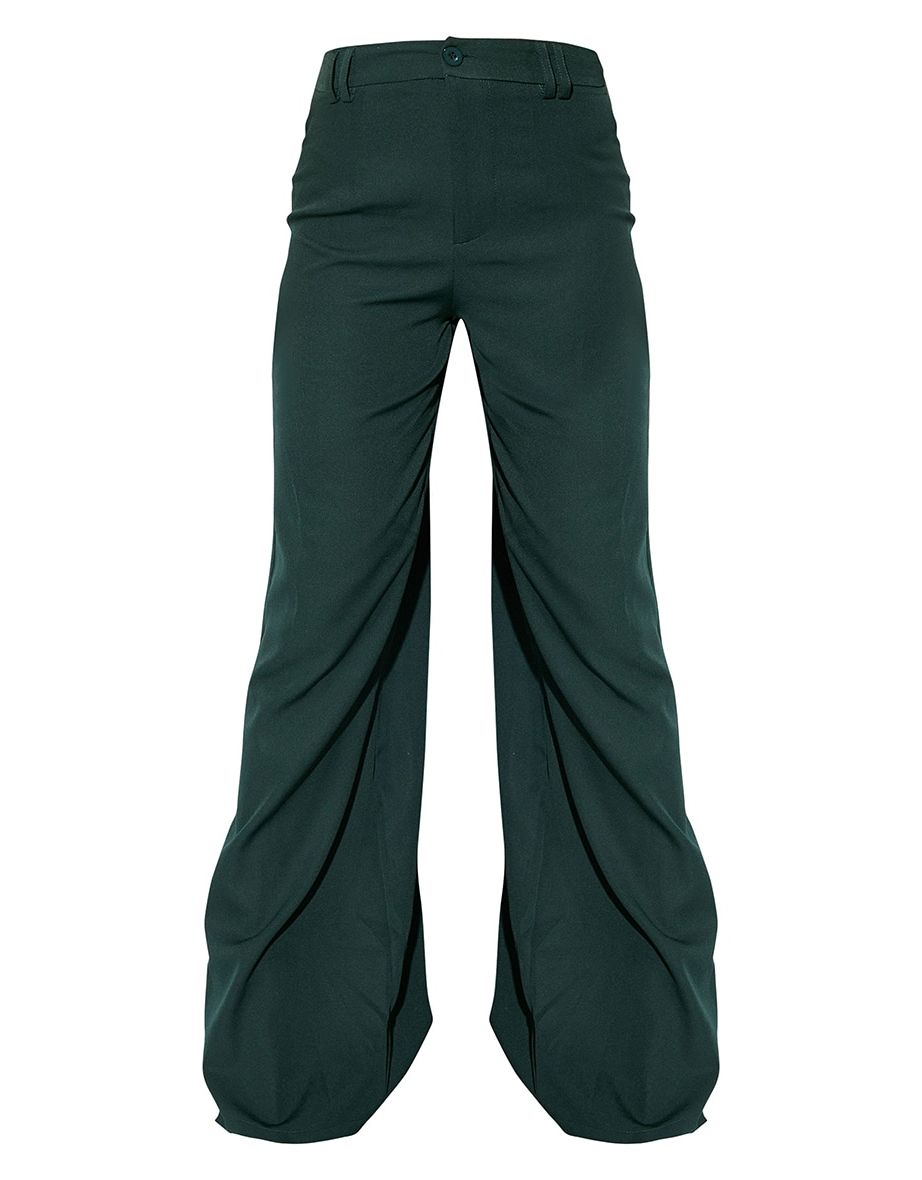 Dark Green Woven Double Belt Loop Suit Trousers - 3