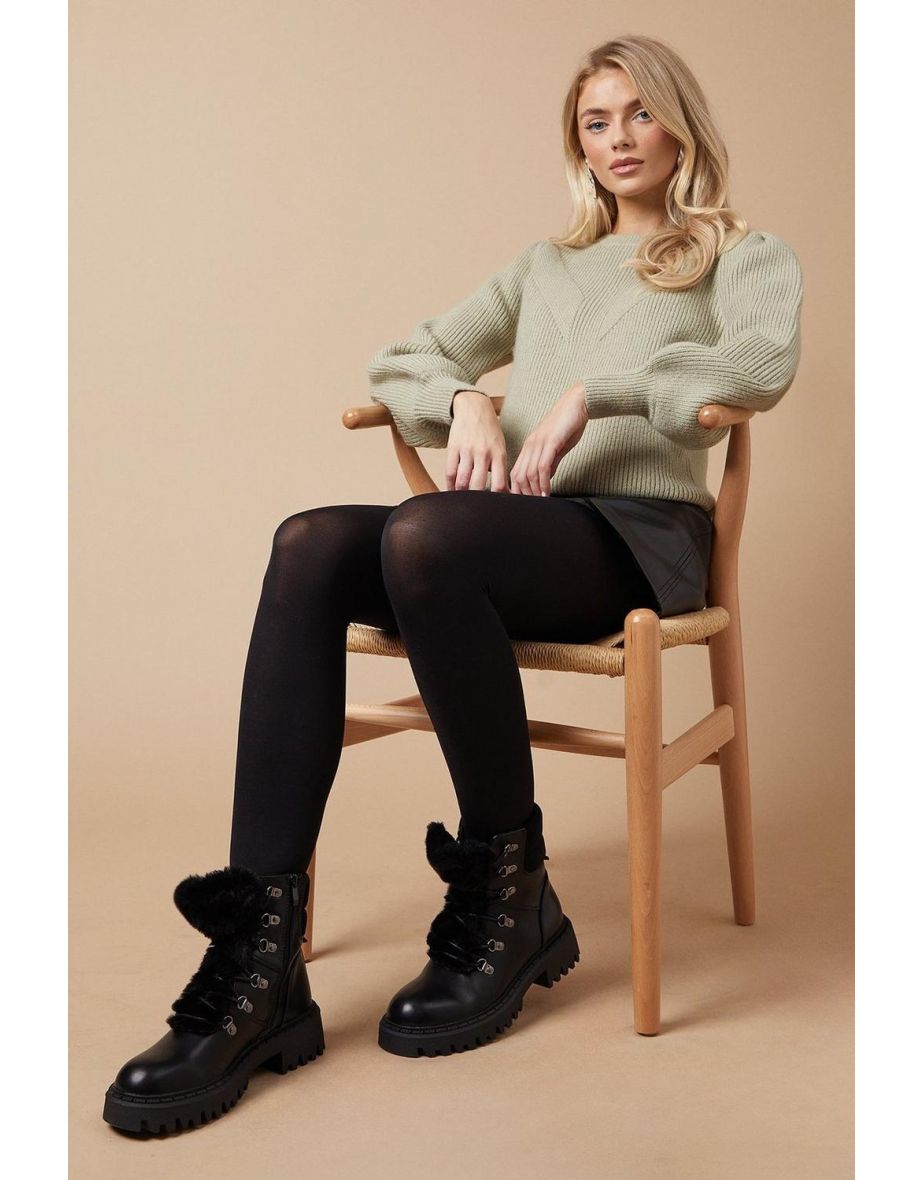 Trinity Faux Fur Detail Chunky Hiker Ankle Boot
