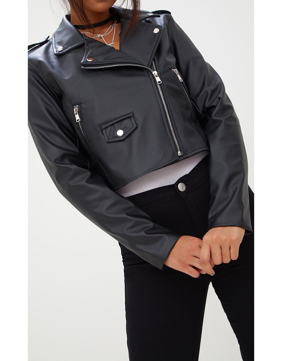 Black PU Biker Jacket With Zips - 4
