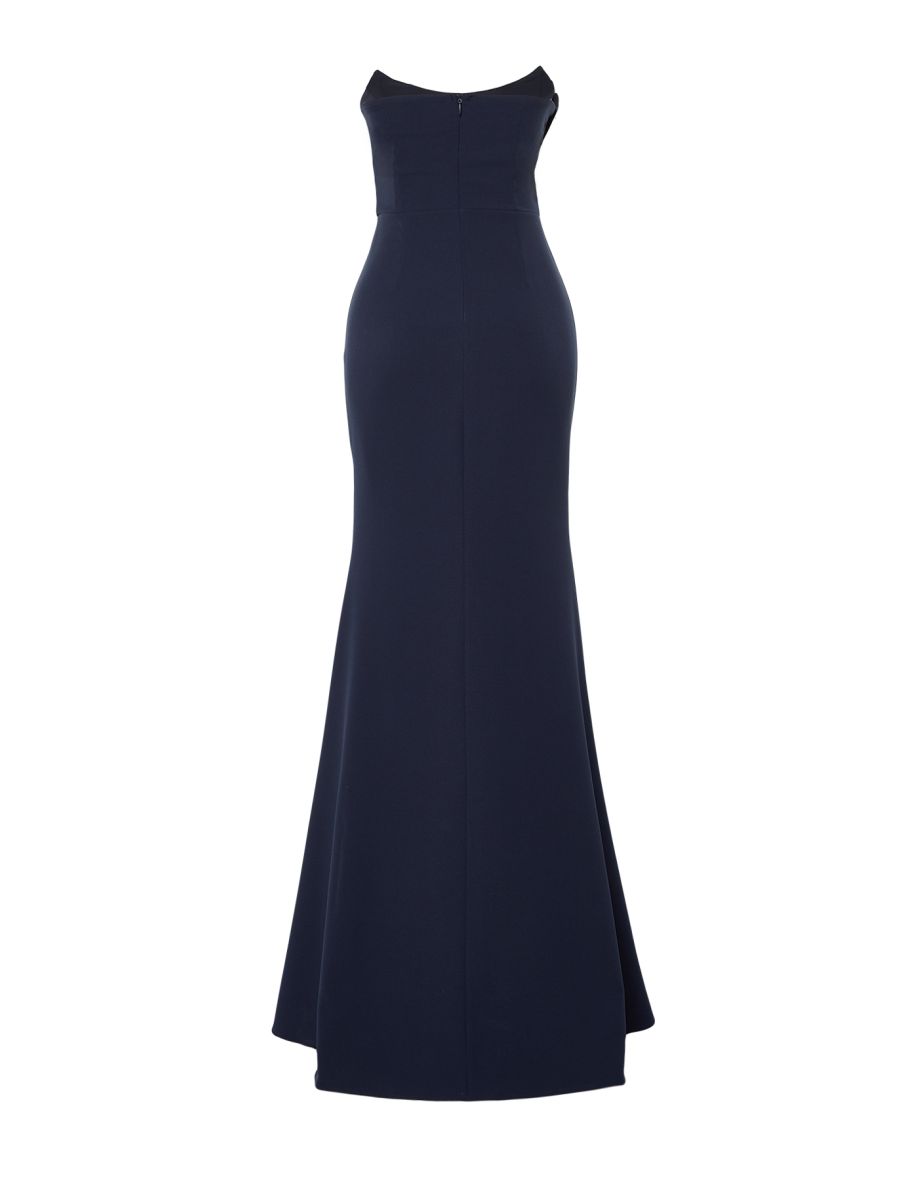 Navy Blue Collar Detailed Evening Dress - 7