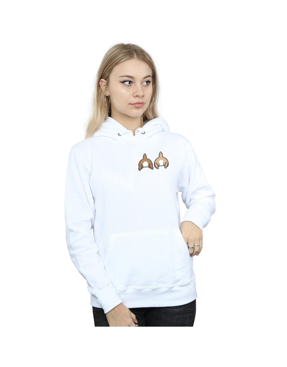 Disney Womens Ladies Chip N Dale Backside Breast Print Hoodie White