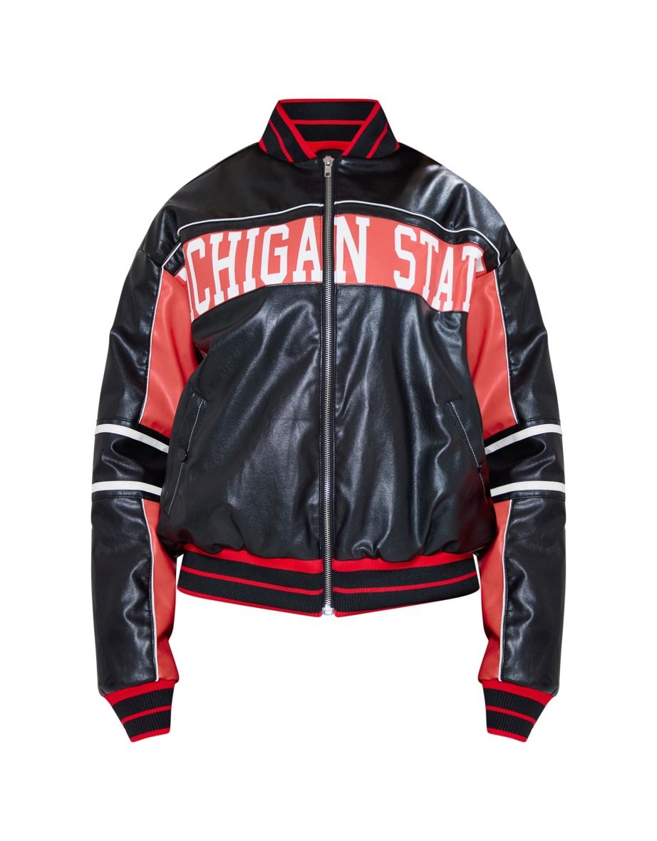 Petite Black Oversized Graphic Baseball Bomber Jacket - 4
