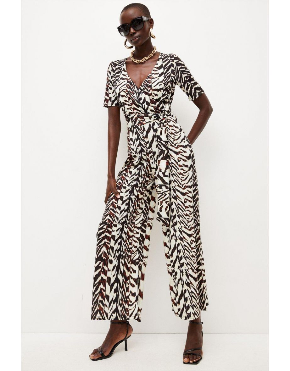 Glitchy Zebra Print Jersey Jumpsuit