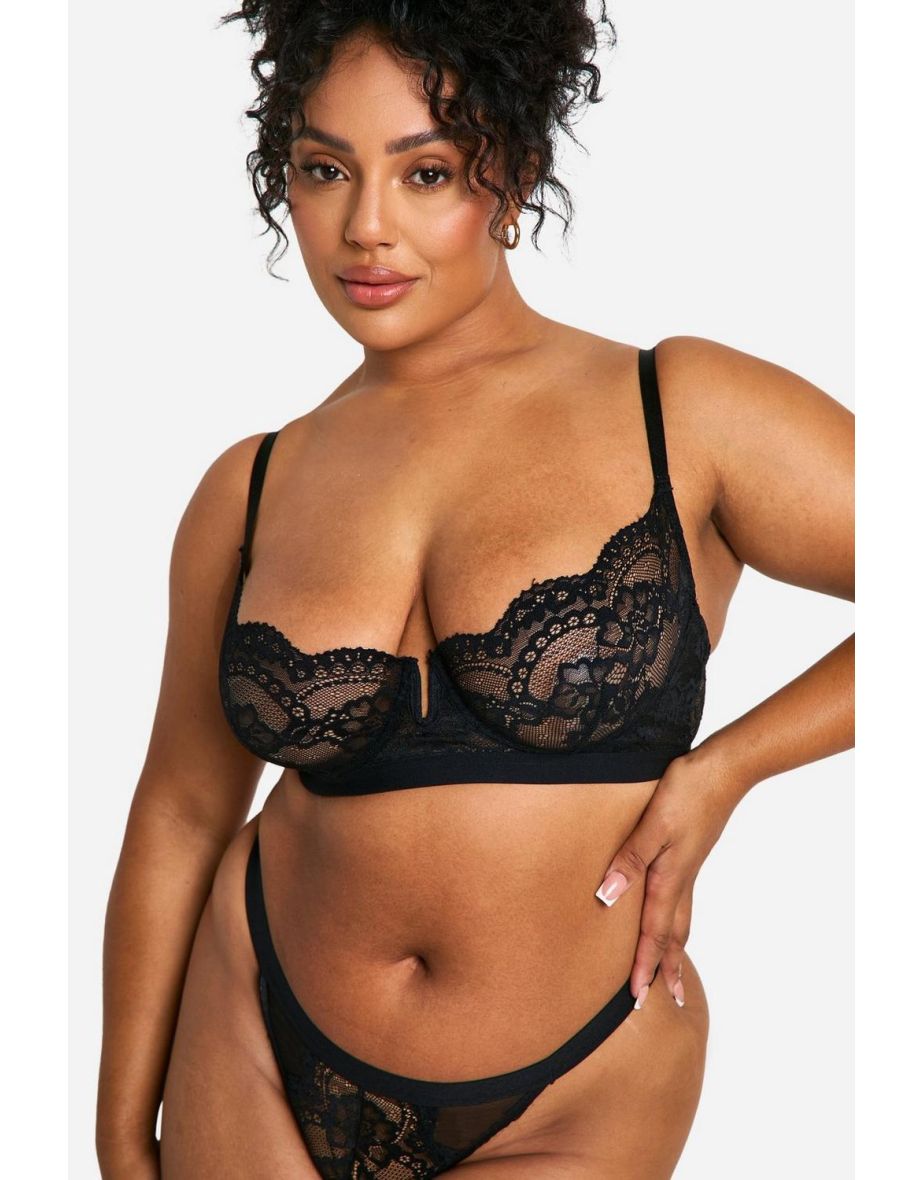 Lace Underwire Balcony Bra - true black