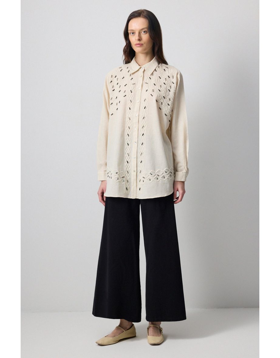 LINEN TEXTURED EMBROIDERED SHIRT
