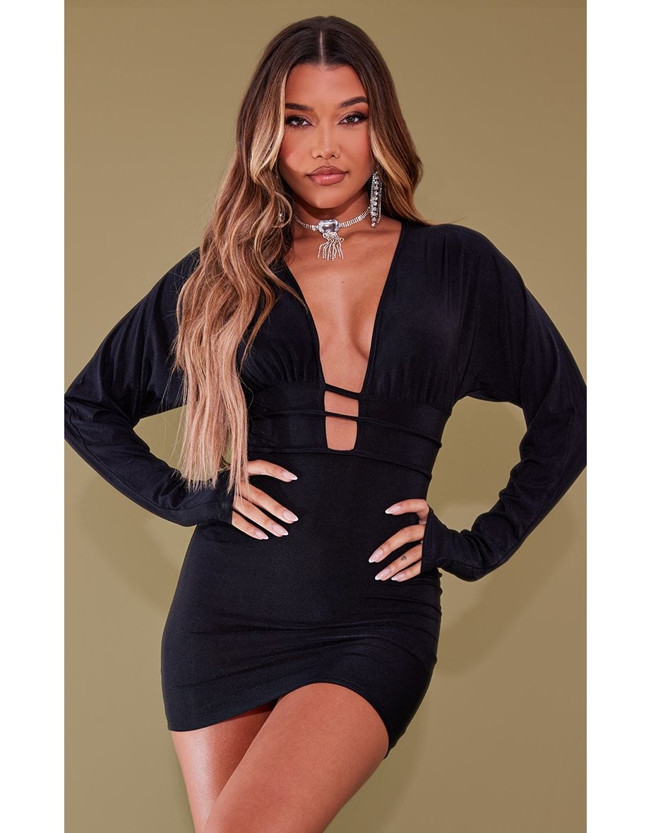 Black shiny bodycon clearance dress