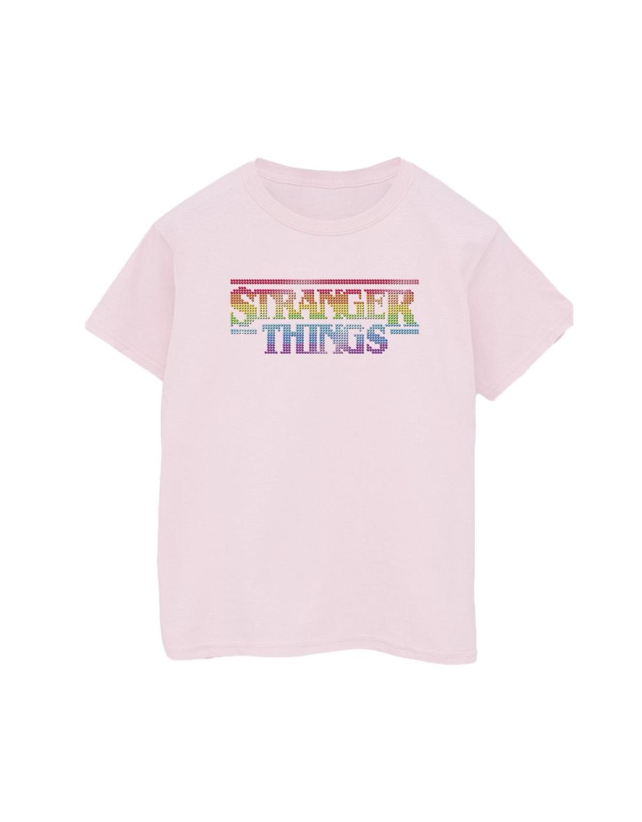 Netflix Mens Stranger Things Rainbow Dot Logo T-Shirt - Baby Pink - 1