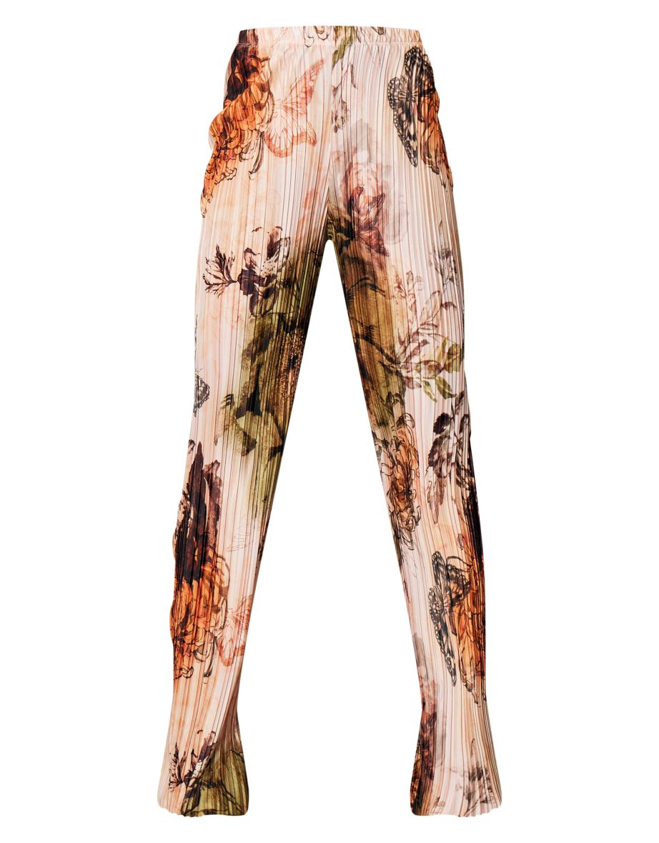 Nude Floral Printed Plisse Mid Rise Wide Leg Trousers - 4