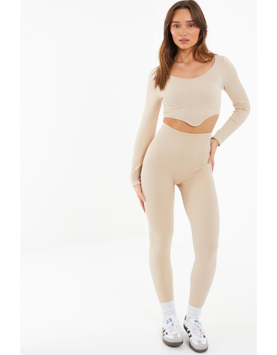 Shop Stone Knit Ribbed Leggings Online in Bahrain VogaCloset