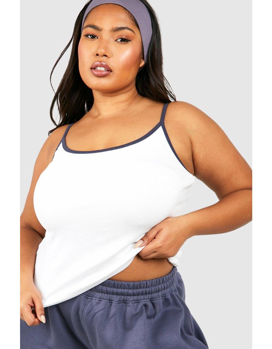 Plus Contrast Binding Cami Top - white - 3