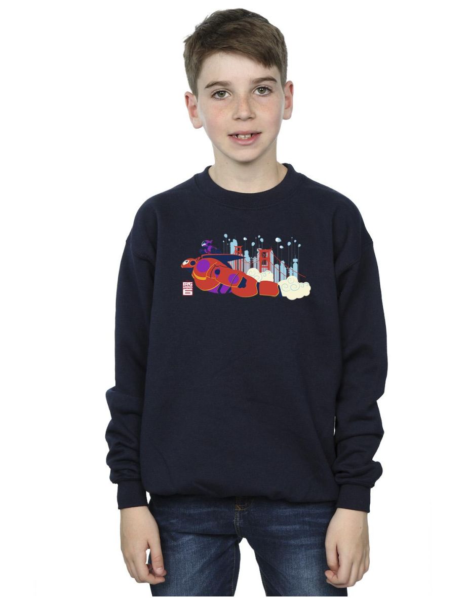 Disney Boys Big Hero 6 Baymax Hiro Bridge Sweatshirt - Navy Blue