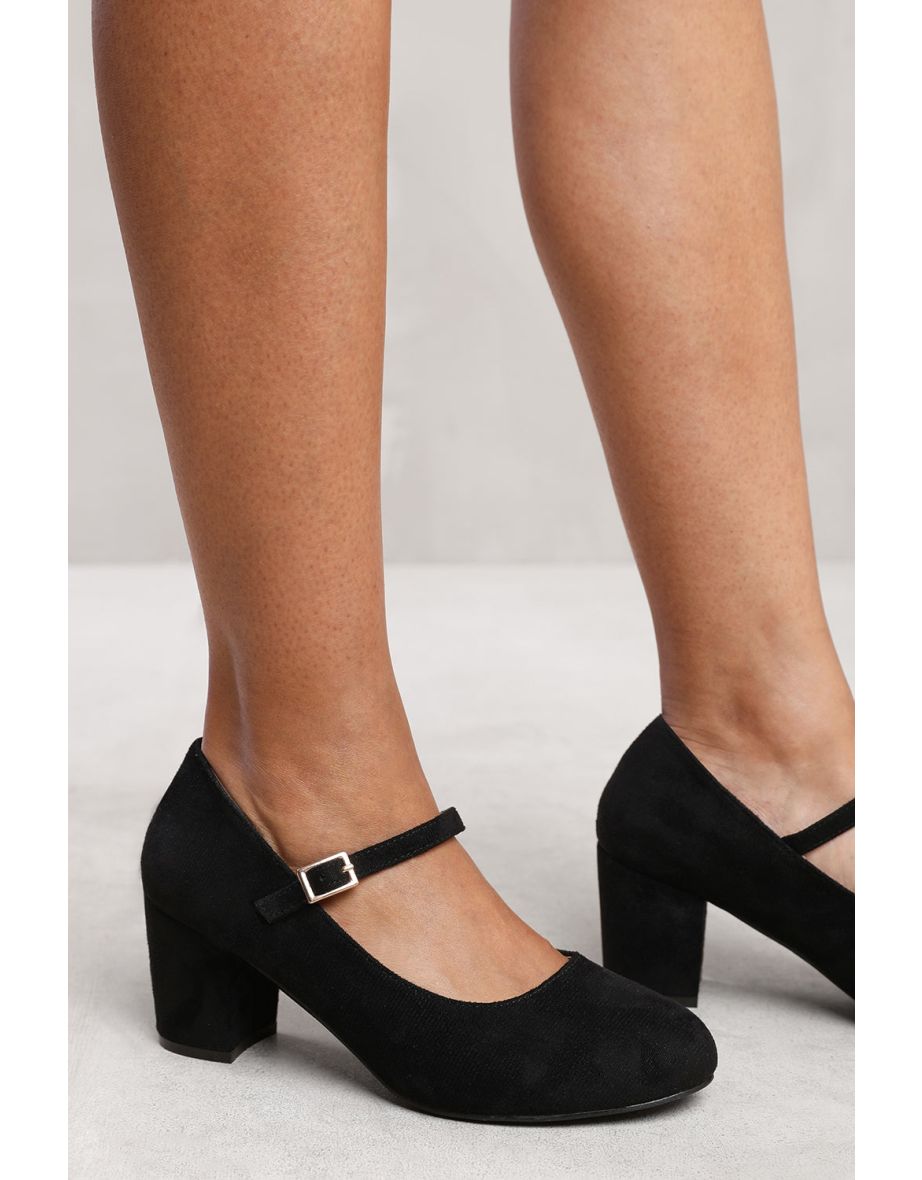 EFFIE BLOCK HEEL MARY JANE PUMPS IN BLACK SUEDE - 1