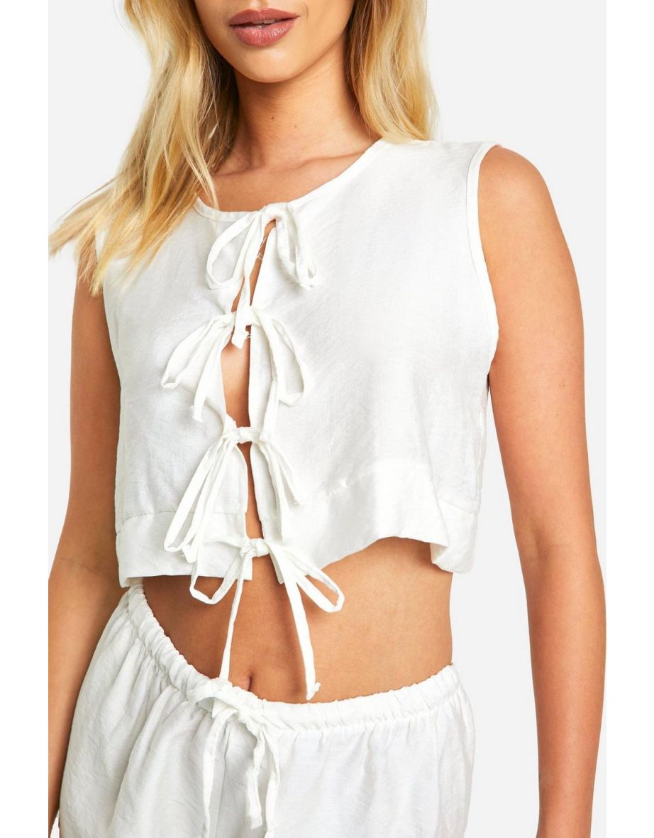 Linen Look Tie Front Sleeveless Blouse & Flippy Shorts - 3