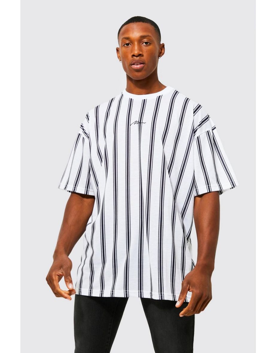 Oversized Stripe Man Signature T-shirt - white