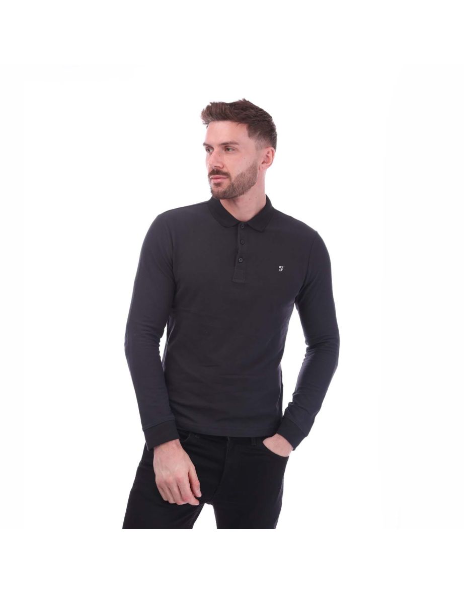 Men's Farah Newcastle Long Sleeve Polo Shirt in Blue