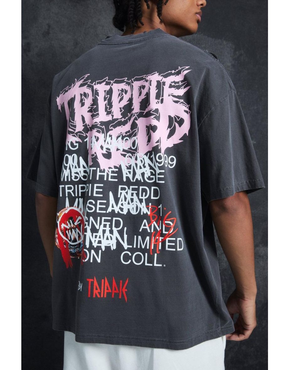 Trippie Redd Oversized Extended Neck Heavyweight Washed  Life T-shirt - charcoal - 2