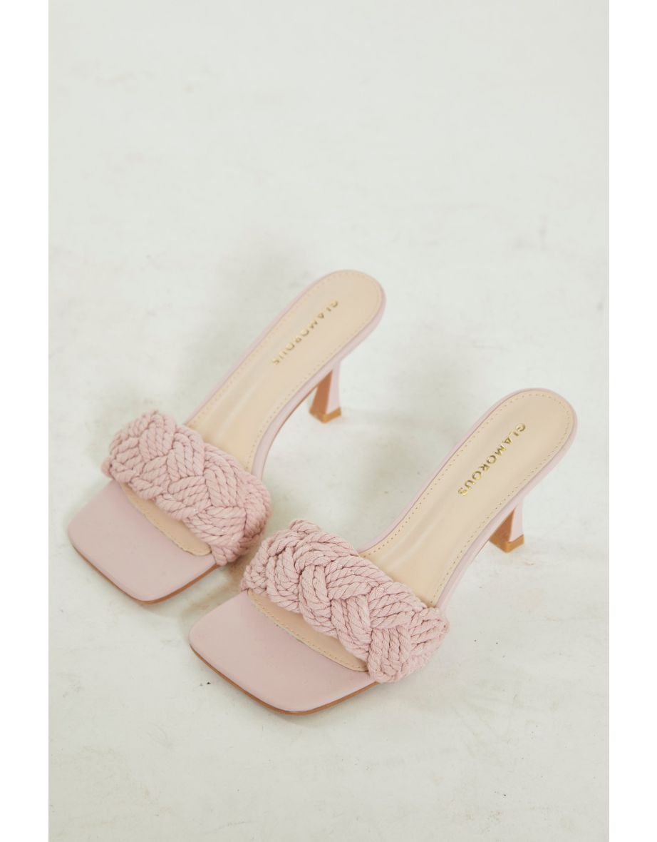 Glamorous Pink Braided Strap Heeled Mules