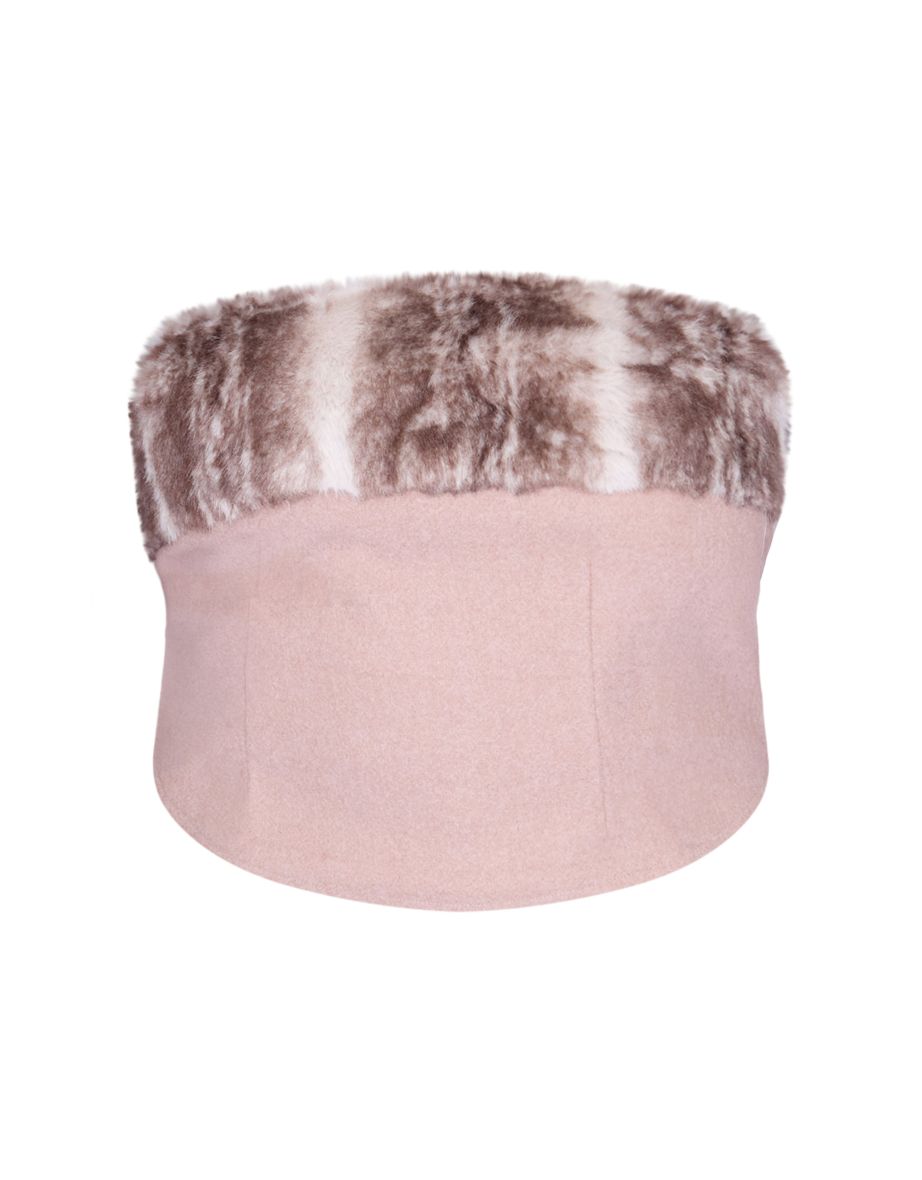 Plus Brown Faux Fur Trim Wool Look Bandeau Corset - 4