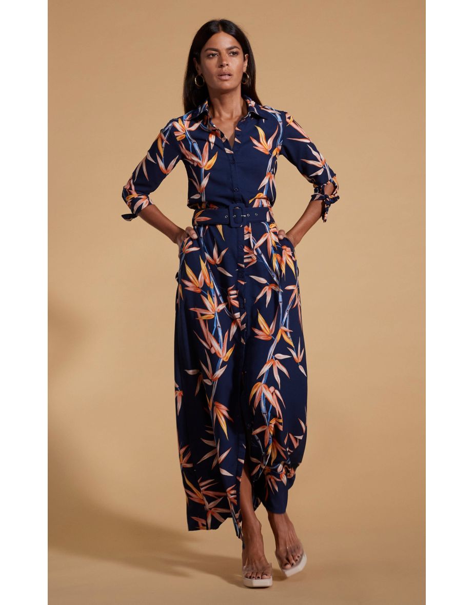 Floral Column Maxi Dress with Long Sleeve