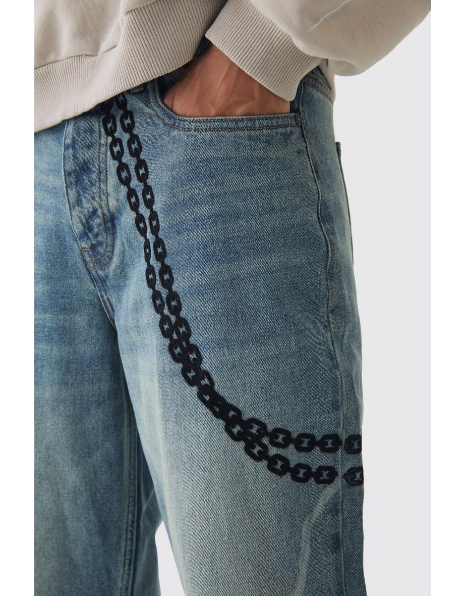 Baggy Rigid Laser Print Lightning Jeans - vintage blue - 2
