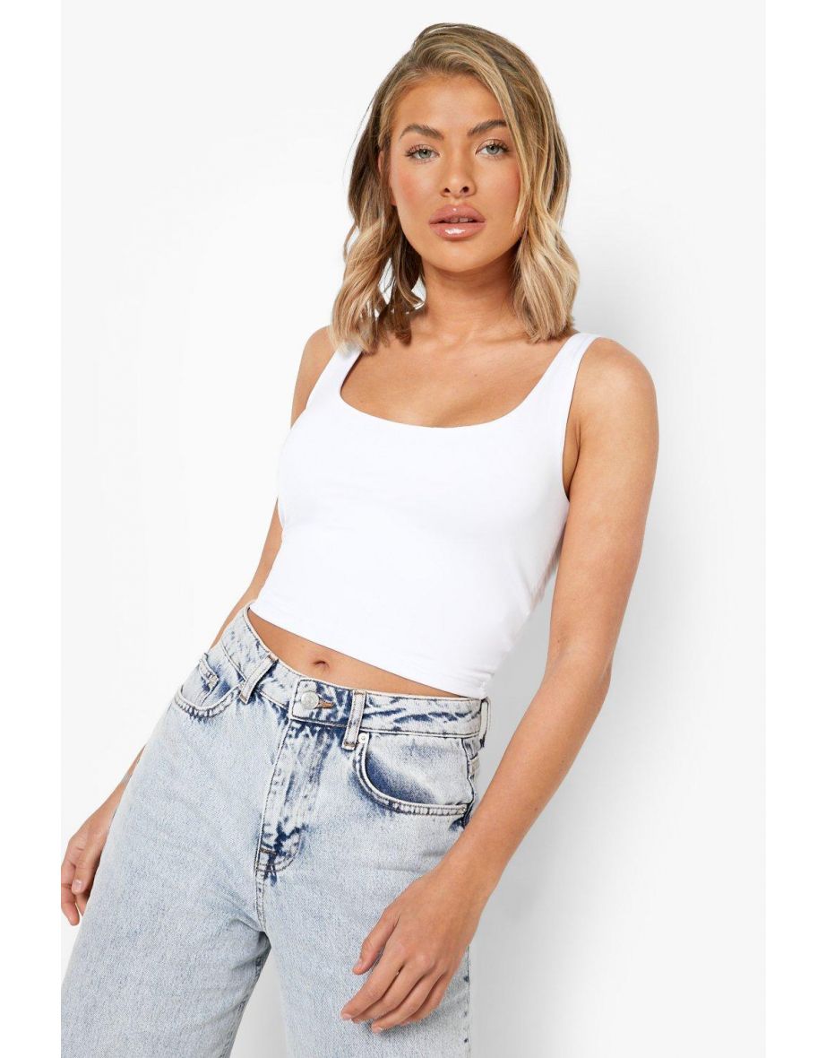 Double Layer Scoop Neck Strappy Crop Top - white - 3