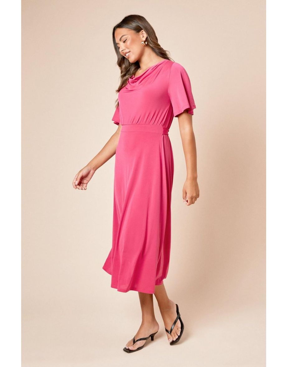 Cowl Neck Tie Back Midi Dress