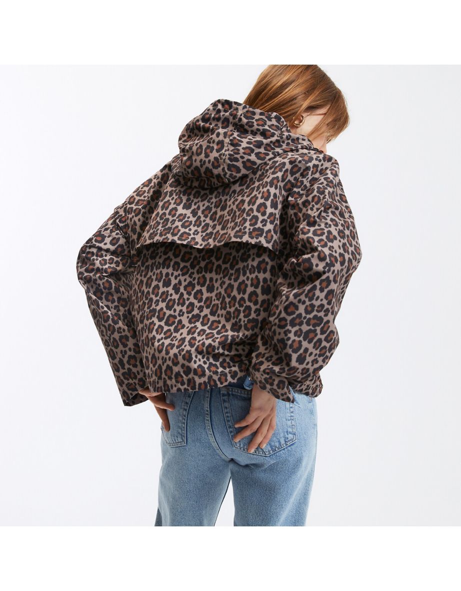 Leopard Print Short Windbreaker with Hood - 3