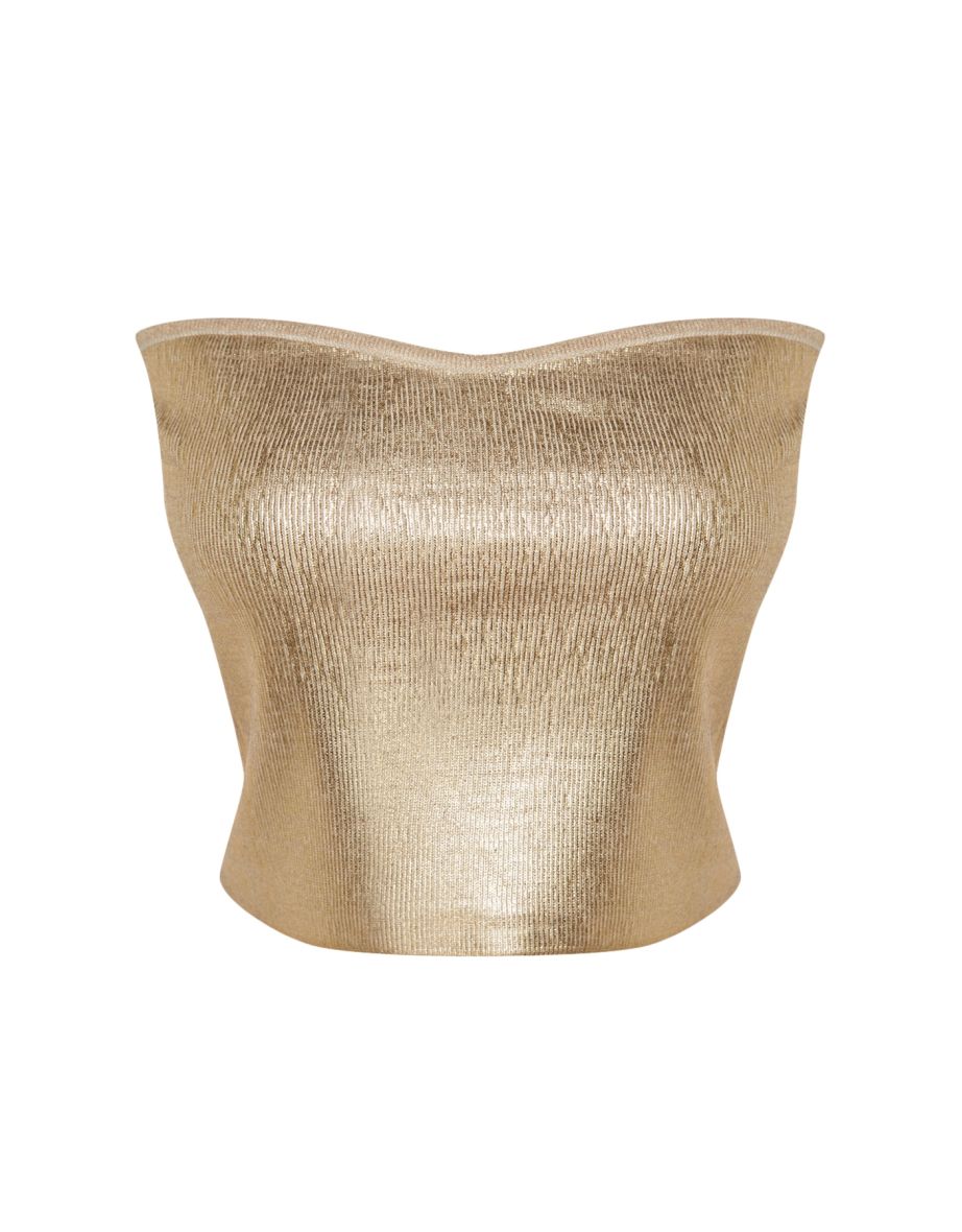 Gold Leaf Strapless Collar Blouse - 7